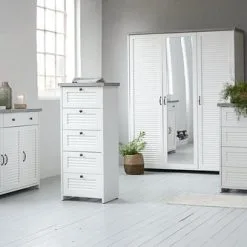 Byrå MANDERUP 4 Lådor Bred Vit/betong -Sovrum affär 100529